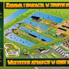 Mapa Łeba Parku z atrakcjami, gdzie jest kino 5D? Szukaj wśród zjeżdżalni i dinozaurów!