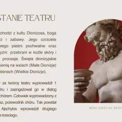 Ajschylos wprowadził drugiego aktora, a Sofokles trzeciego, rozwijając teatr grecki. Rzeźba Dionizosa.
