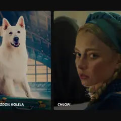 Biały pies na walizce i portret dziewczyny w chustce. Dwa kadry z polskich klasyków filmowych.