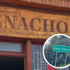 Tablica "Znachor" i znak drogowy "Bielsk Podlaski" - tu gdzie kręcono film.