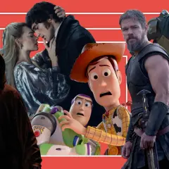 Postacie z filmów: Duch, para zakochanych, Woody i Buzz Astral, Mandalorianin z Grogu, mężczyzna w zbroi.