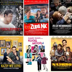 Plakaty filmowe: "Na noże", "Najlepszy", "Zupa nic", "25 lat niewinności", "Powodzenia Leo Grande", "Pies w wymięsach", "Bogowie i sztuki kochania", "Koniec świata czyli Kogel Mogel 4", "Najmro. Kocha, kradnie, szanuje", "Igrzyska śmierci". Jaki fajny ...