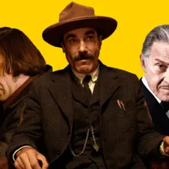 Trzech mężczyzn z filmów: Javier Bardem z karabinem, Daniel Day-Lewis w kapeluszu i Al Pacino w smokingu. Film warty obejrzenia!