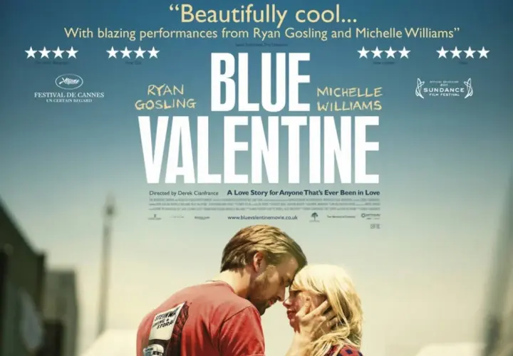 Plakat filmu "Blue Valentine" z Ryanem Goslingiem i Michelle Williams. To filmowe dzieło, które warto obejrzeć, poruszające historię miłości.