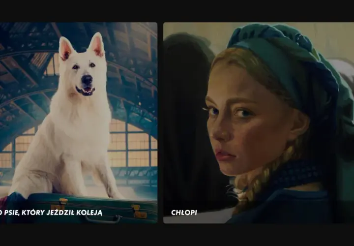 Biały pies na walizce i portret dziewczyny w chustce. Dwa kadry z polskich klasyków filmowych.