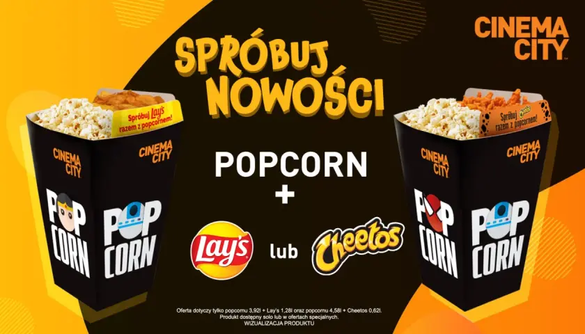 Cinema City: popcorn 3,92l z Lay's 1,28l lub 4,58l z Cheetos 0,62l. Sprawdź ceny!