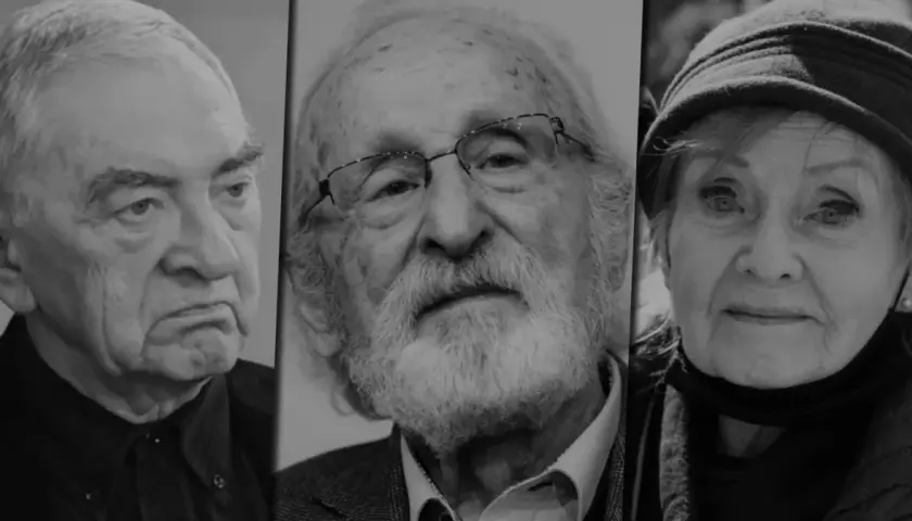 Trzy portrety osób starszych. W środku mężczyzna w okularach z brodą, po bokach mężczyzna i kobieta. Nikt nie woła obsada.