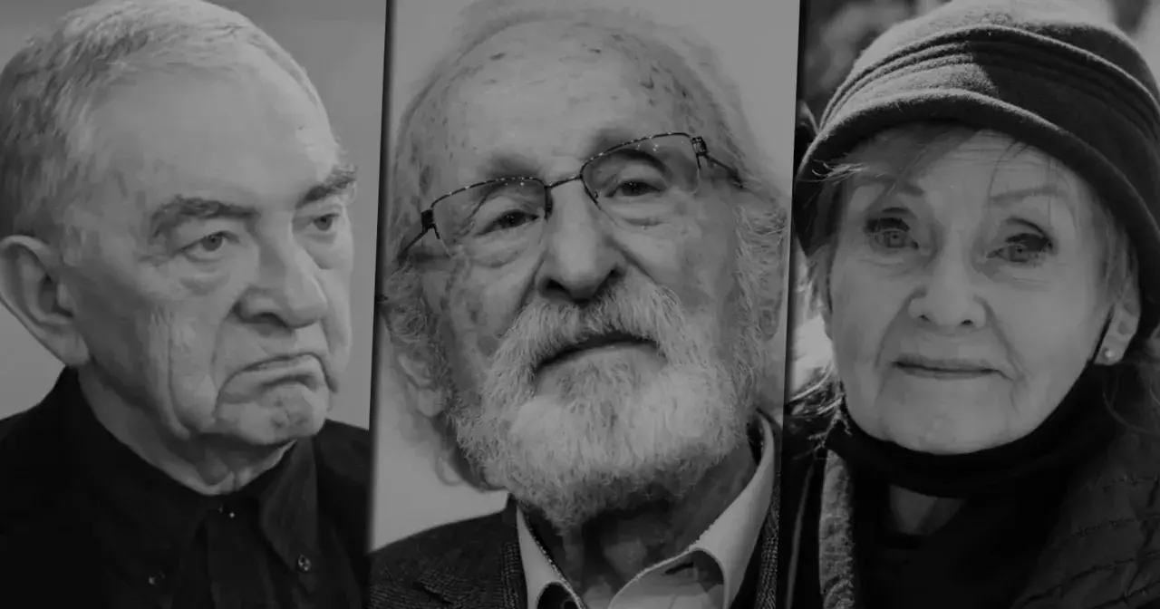 Trzy portrety osób starszych. W środku mężczyzna w okularach z brodą, po bokach mężczyzna i kobieta. Nikt nie woła obsada.