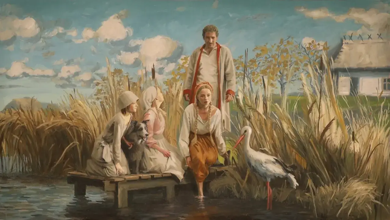 Jagna, zamyślona nad wodą, obok bociana i rodziny, zdaje się nie pasować do wiejskiej społeczności.